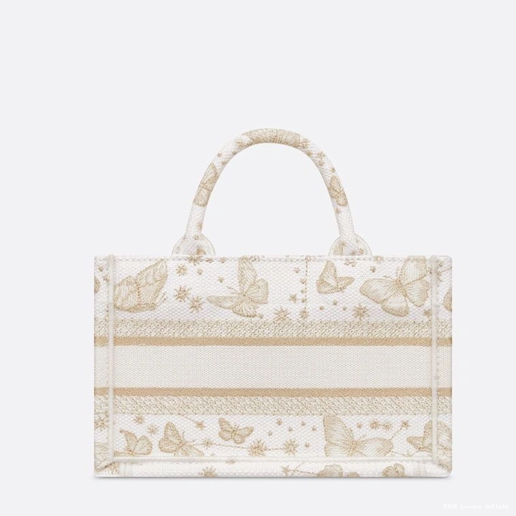 Cheap Zodiac White Mini Strap Tote Butterfly Motif Book Canvas Dior Gold with 0816 Luxury
